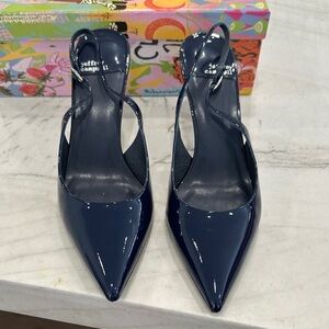 Jeffrey Campbell Navy Patent Pointed Slingback Heels